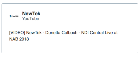 NewTek   YouTube  [VIDEO] NewTek - Donetta Colboch - NDI Central Live at NAB 2018